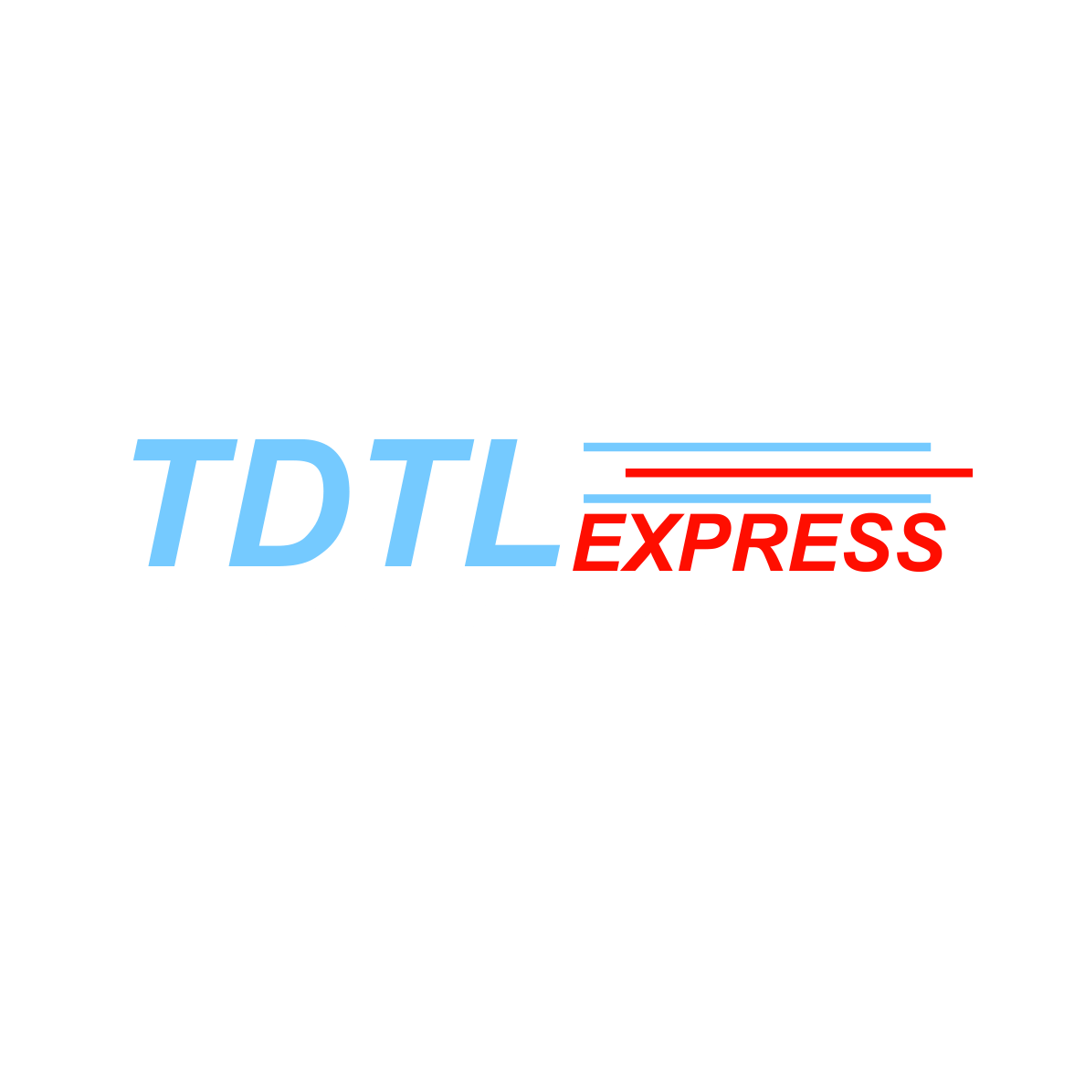 Logo oficial de TDTL Express mensajería y paquetería con letras azules y rojas en fondo transparente.